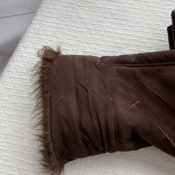 Y2K Faux Suede Fur Trim Hooded Coat Zip Up Women’s Medium 2000s VTG Brown Jacket - Picture 16 of 16